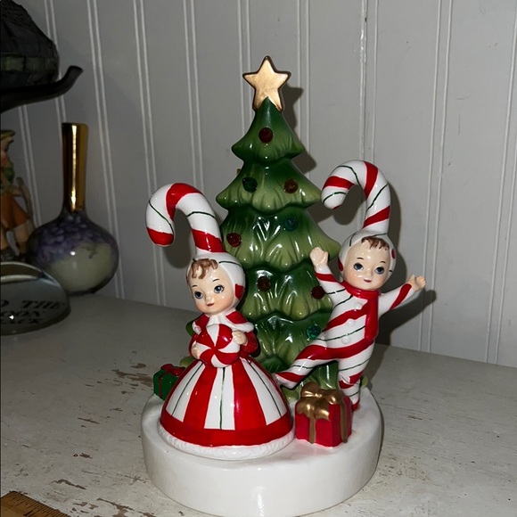 Regency Other - Regency Vintage Style Candy Cane elf tree porcelain light up Figurine Set